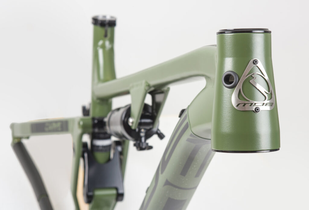 Mde Bikes Born in the Alps Carve 29 frameset Army Green Front Badge Head Tube