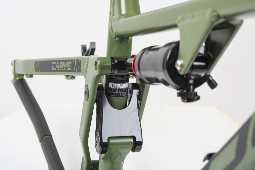 Mde Bikes Born in the Alps Carve 29 frameset Army Green 34 Seat Tube Upper Link Shock