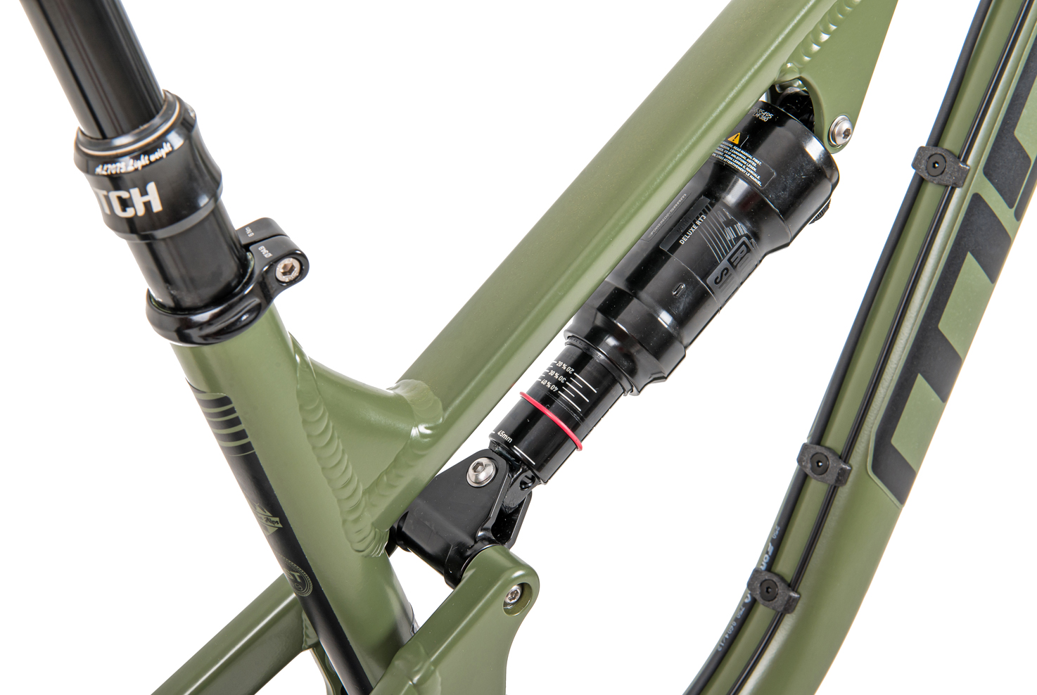 Mde 2021 Born in the Alps Carve 29 Race Bike Army Green Shock Rock Shox Deluxe Debon Air detail